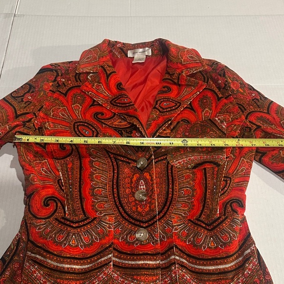 Isaac Mizrahi Paisley burnt orange corderoy Blazer paisley w buttons & pockets - Picture 3 of 13
